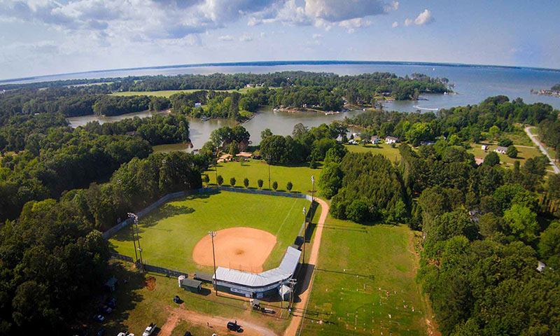 Aerial view of the baseball park in Deltaville