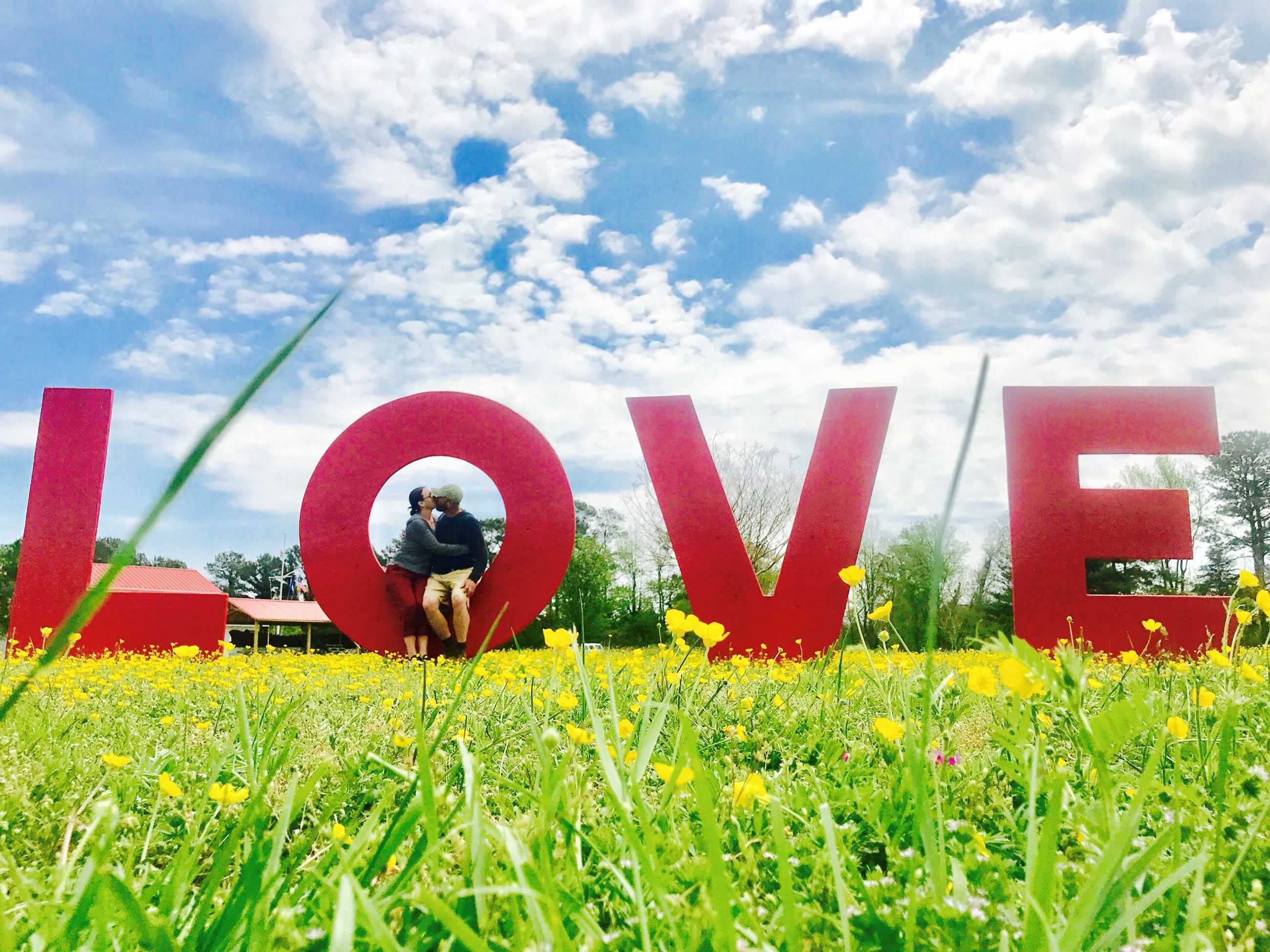 A block letter display spelling LOVE at the Deltaville Maritime Museum