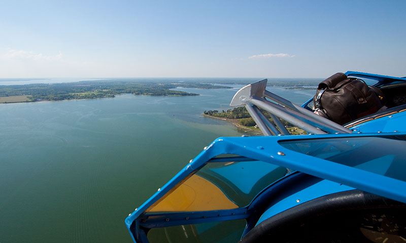 Aerial view of the water from an airborne plane